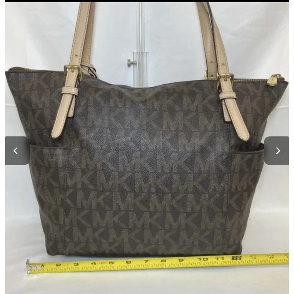 Michael Kors Jet J-1309 Brown Signature Large Tote Shoulder Bag Authenticated